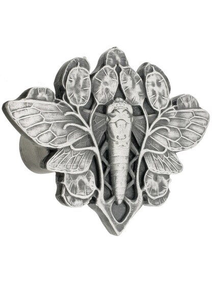 Cicada Cabinet Knob - 2 inch x 1 1/4 inch in Antique Pewter.